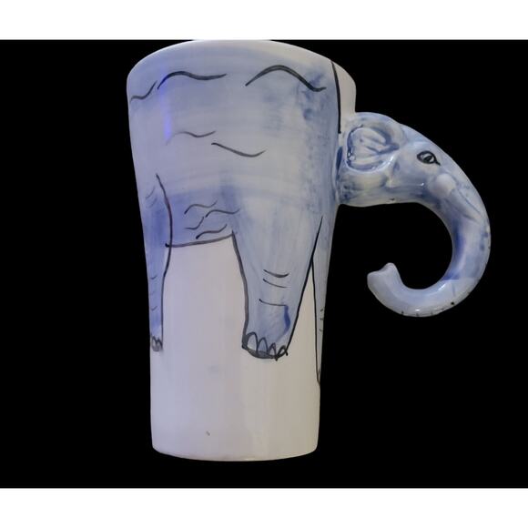 Unique Large White Cup Mug a Blue Elephant Head on the handle by Sherwood 3d - Picture 6 of 10